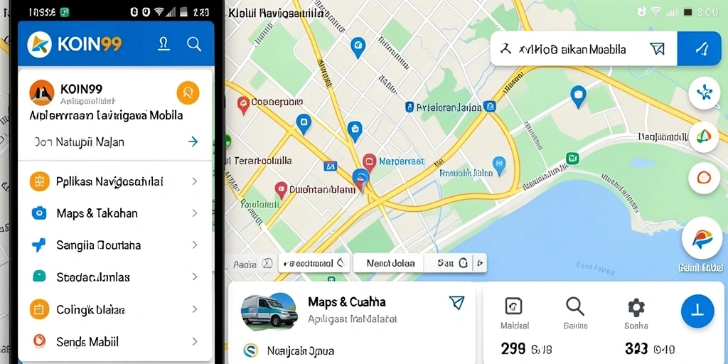 Screenshot antarmuka KOIN99 menampilkan peta dengan fitur navigasi mobil.