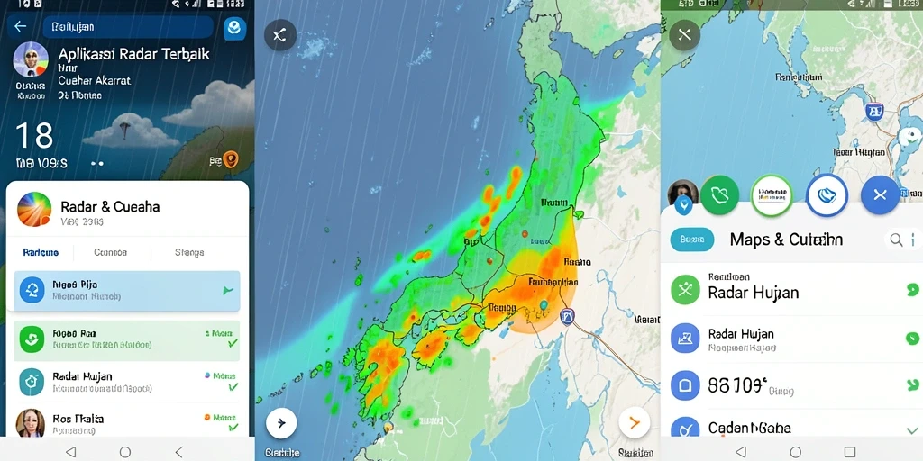 Tampilan antarmuka V98 menampilkan peta radar hujan yang interaktif dan informatif.